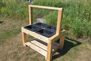 Wooden 4-bin social distancing sensory table.