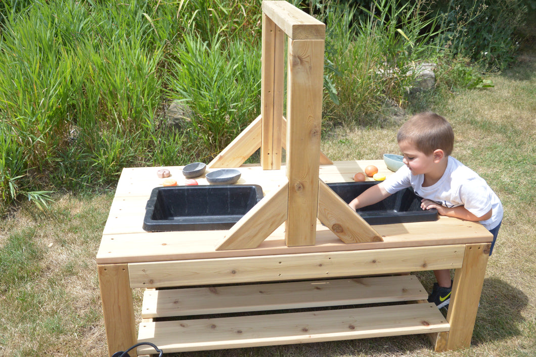 Two bin sensory with plexi-glass divider for social distancing